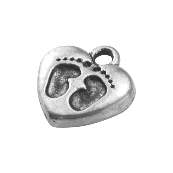 

my shape BULK 10pcs Cute Antique Silver Plated Heart Charms with Two Little Footprints Jewellery Single Side