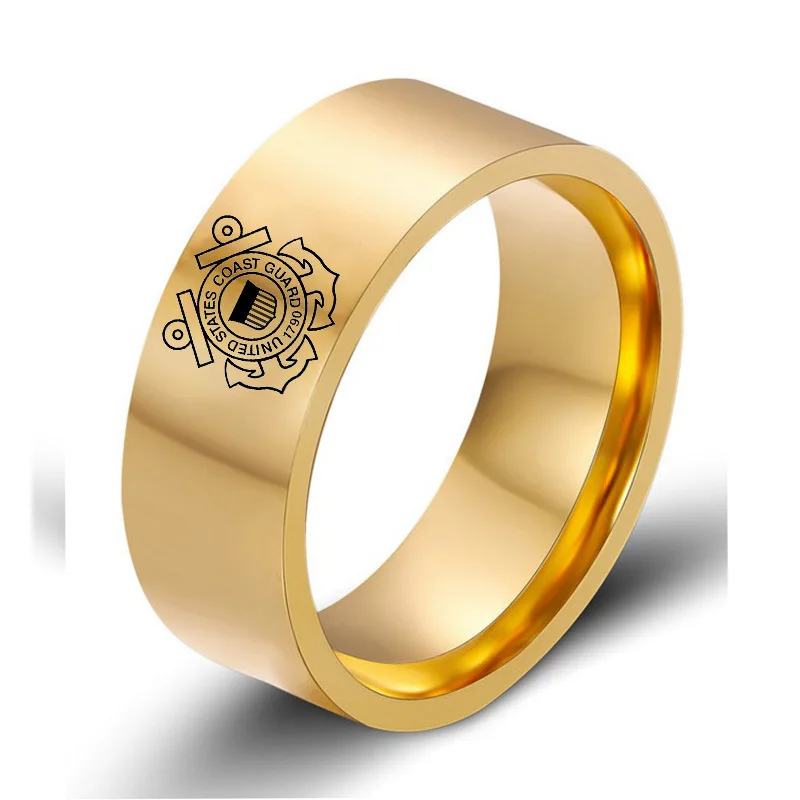 GELICITY Black&amp Gold&ampBlue Titanium Steel Coast Guard Ring 1PC Male Allion Personalize Rings For Man | Украшения и