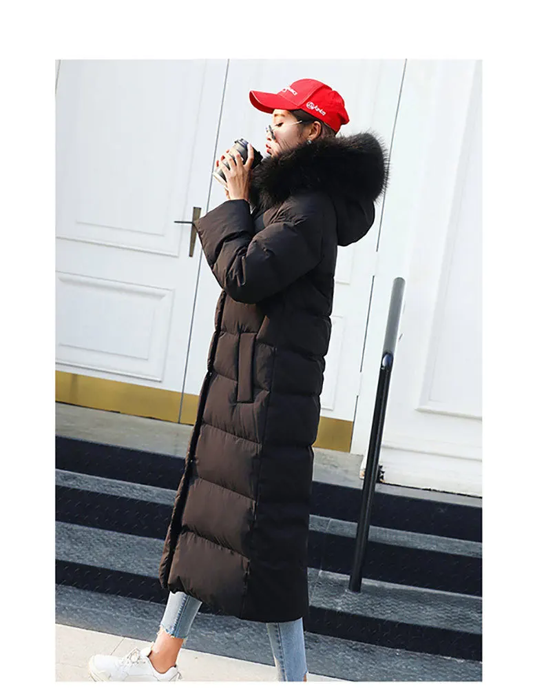 black black fur Женские зимние длинные пальто, пуховик, натуральный мех, с капюшоном, белый утиный пух, парка, Утолщенные, Теплые Топы, ветровки размера плюс, 5XL, 6XL - Цвет: black black fur
