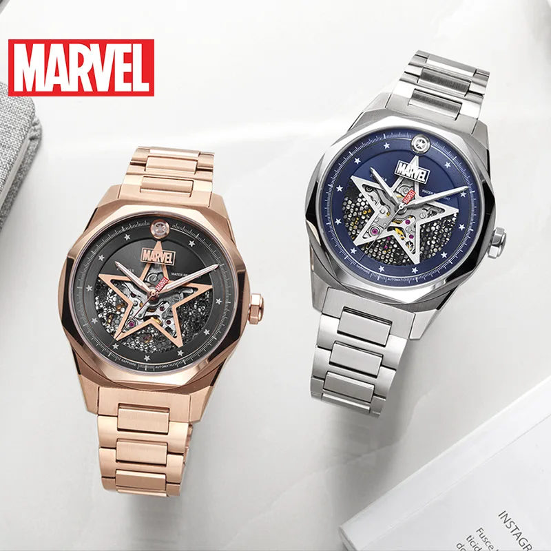 Часы MARVEL мужские механические с отверстиями из нержавеющей стали модные Круглые
