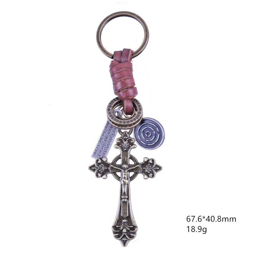 Dawapara Leather Retro Cross Men Keychain Alloy Metal Car Key Chain Women Ring Holder Jewelry | Украшения и аксессуары