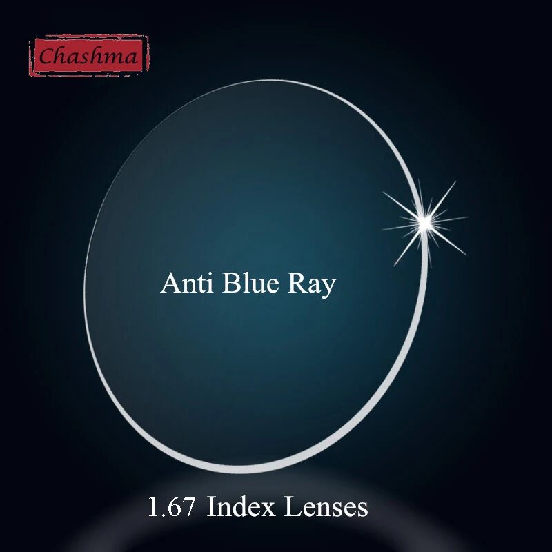 Aspheric 1.67 Index Thin Anti Blue Ray Lens Optical Recipe Blue Light Resistance Glass Prescription Anti Reflective Lenses