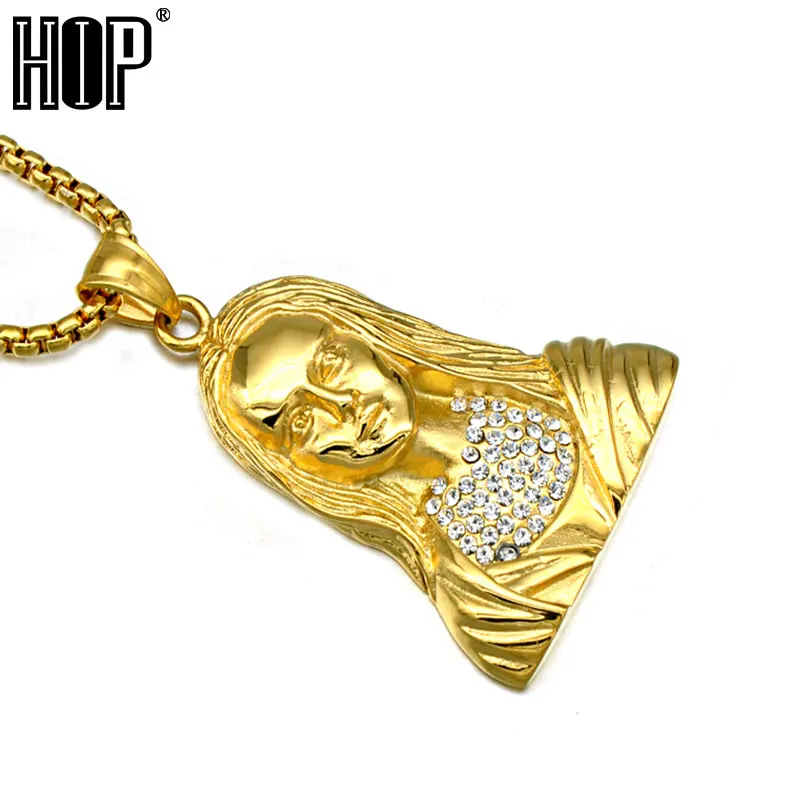 Хип хоп Золото Цвет Bling Virgin Кулон Титан 316L нержавеющая сталь подвески ожерелья