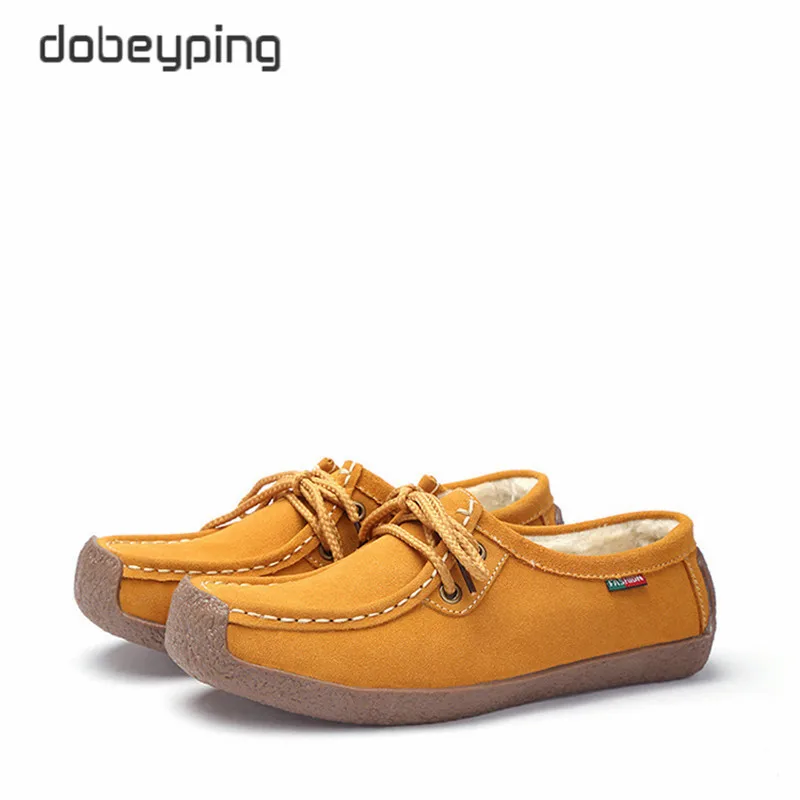 FurYellow Dobeyping/обувь из натуральной кожи; женские кроссовки на шнуровке; теплые плюшевые женские лоферы; мокасины; женская зимняя обувь; Размеры 35-42 - Цвет: FurYellow