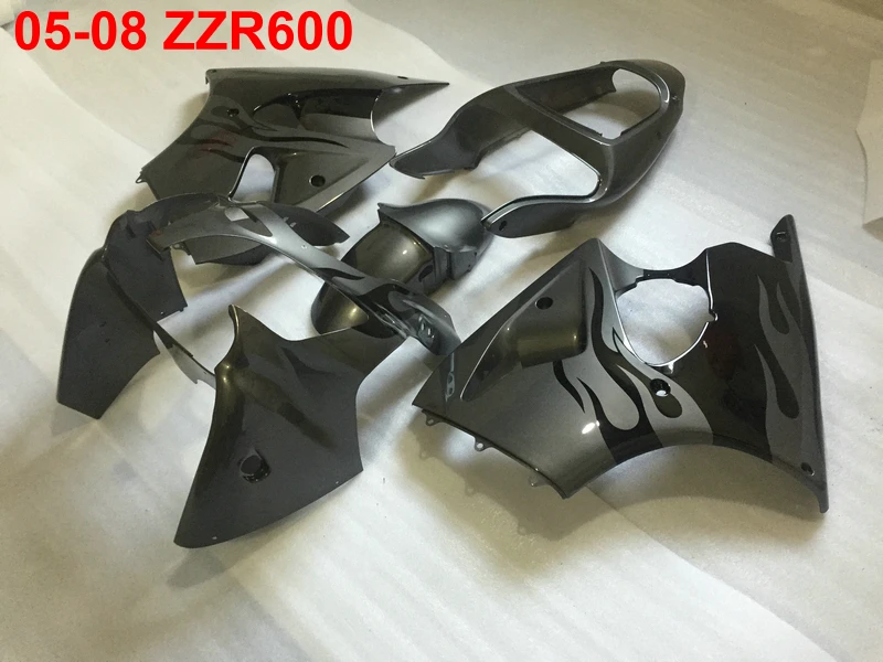 Литьевая пресс-форма 100% для Kawasaki Ninja ZZR600 05 06 07 08 серебристо-черные Обтекатели 2005-2008