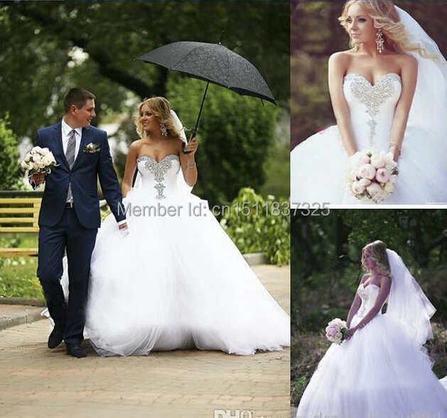 2015 Vintage Sheer Wedding Dresses Ball Gown Sweetheart Crystal Beaded Tulle Court Train Pleats Bridal Gowns with lace-up Ba | Свадьбы и