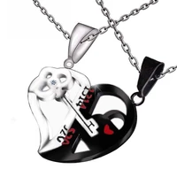 combo love key combination stainless pendant setting cubic zirconia necklace for lovers