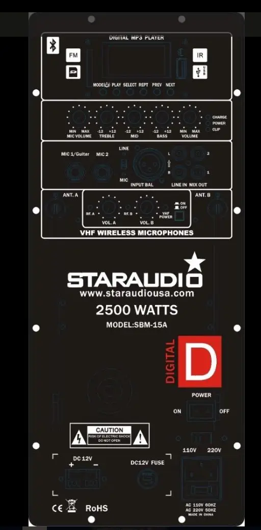STARAUDIO SBM-15A Pro PA DJ Stage 15&quot Powered Battery Recharge Bluetooth Speaker with 2CH VHF Wireless Microphones | Электроника