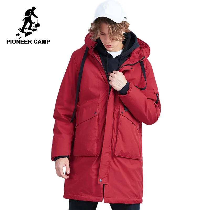 Pioneer camp новый толстый мужской длинный пуховик брендовая одежда модная лента