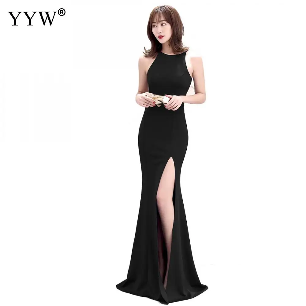 Элегантное однотонное длинное соблазнительное Клубное платье с Боковым