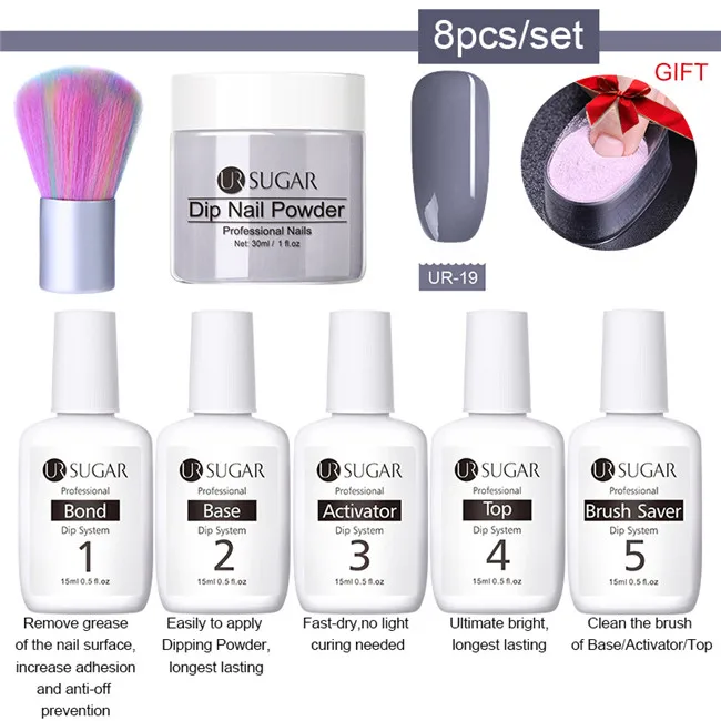 8pcs set19 Ur Sugar 8 шт./компл. погружения ногтей Блеск порошок Наборы градиент французский гвоздь натуральный Цвет голографическая пигмента сухой без лампы для лечения - Цвет: 8pcs set19