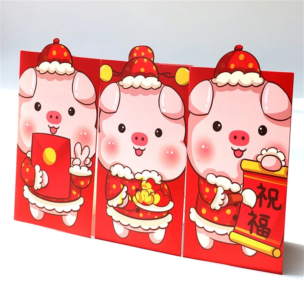 6 шт./компл. 2019 новогодний поросенок мультфильм красные пакеты Hong Bao Lucky Money