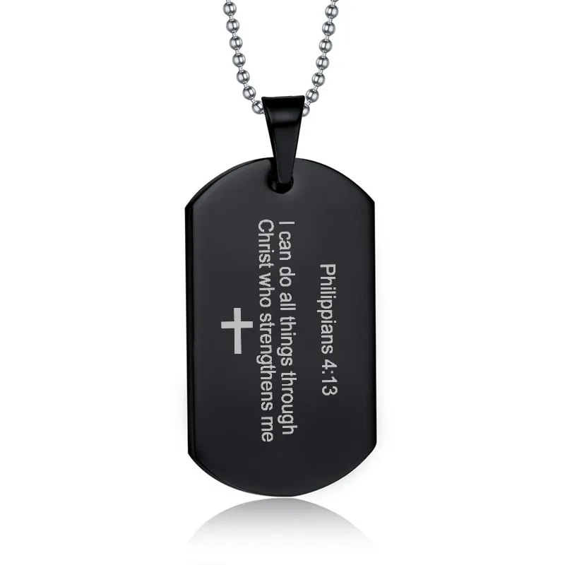 Мужские кулоны Neckalces philpians 4:13 военные армейские нержавеющая сталь черные
