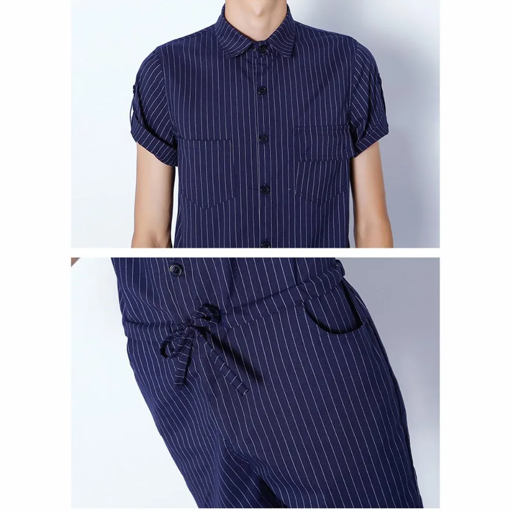 Rompers for Men Short Sleeve Cotton Jumpsuit slim Male Playsuit Cargo Overalls Summer One Piece suits Sets Pants plus size 4XL | Мужская