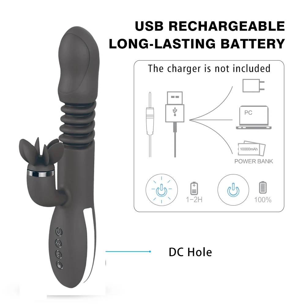 Телескопический Вибратор Кролик с нагревом вращающийся 12 Скоростей