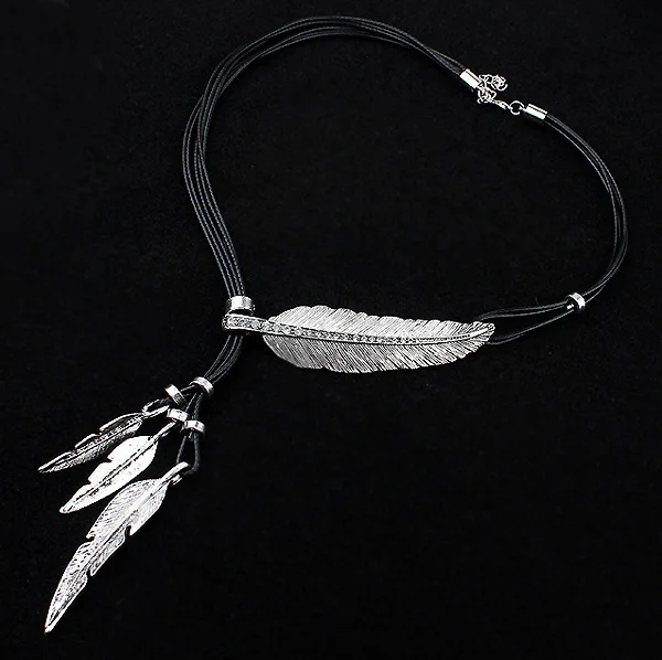 YOYORan 3pcs fashion woman feather with rhinestone tassel rope chain pendant necklace vintage ethnic leaf charm jewelry | Украшения и