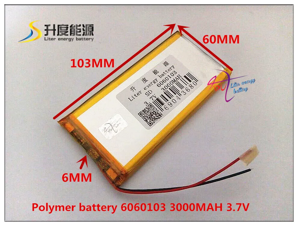 

Size 6060103 3.7V 3000mah Lithium polymer Battery with Board For Tablet PCs PDA