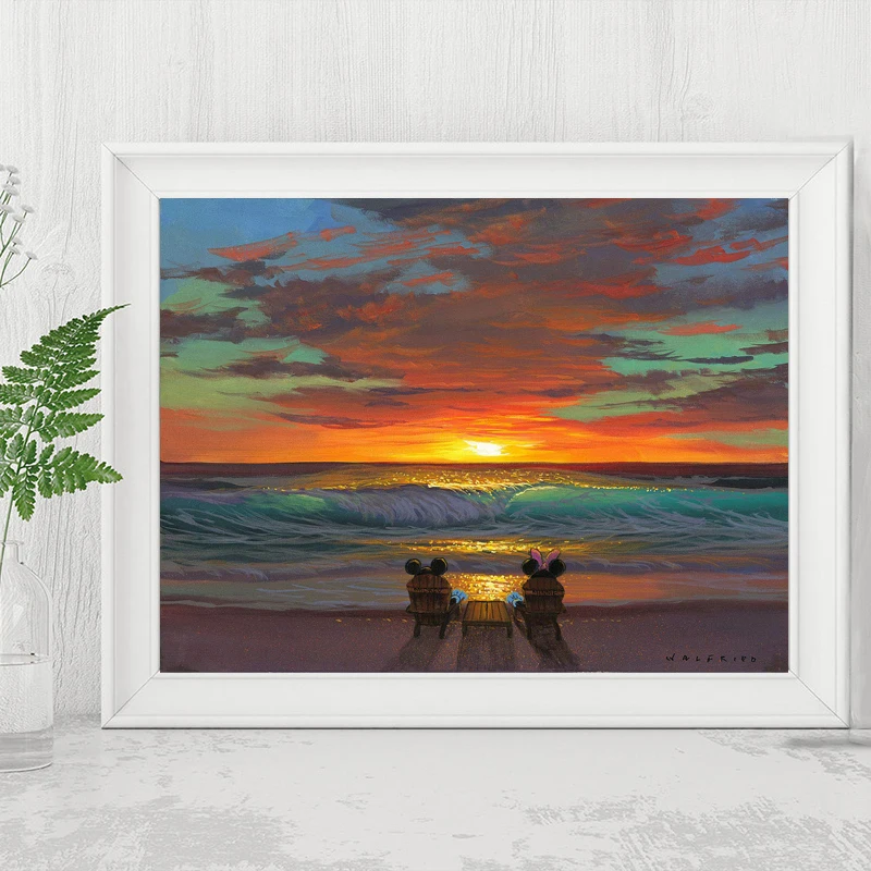 Sharing A Sunset Mickey and Minnie In Hawaii Cartoon Wall Art Poster Print Nordic Kids Decoration Picture Children Bedroom Decor | Дом и сад
