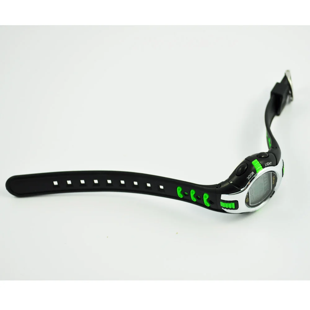 SODIAL(R) черный зеленый пластиковый регулируемый браслет цифровые спортивные часы