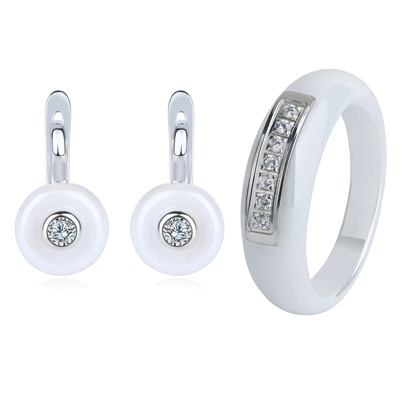 Женский классический набор украшений из керамики и сережек кольца вечерние