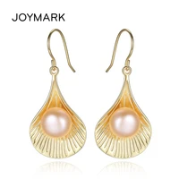scallop shaped vintage style 925 sterling silver hook drop natural fresh water pearl earrings for party dating jpse008