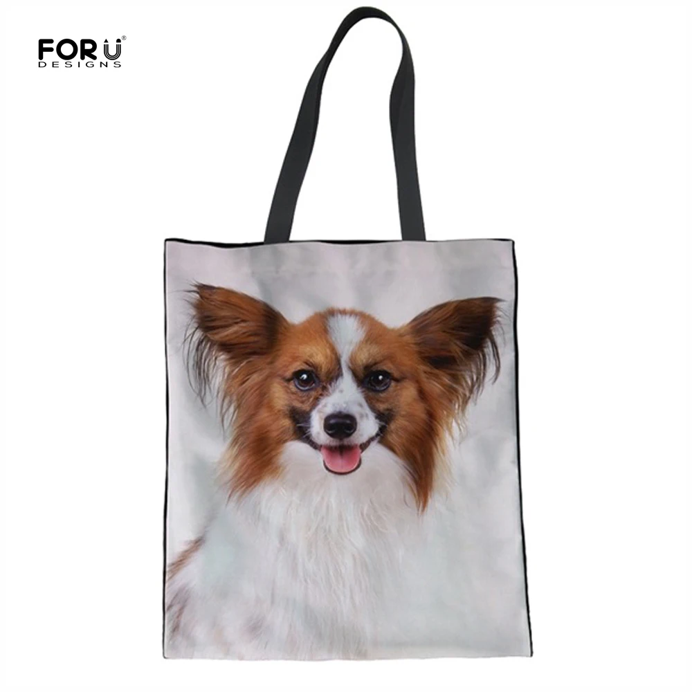 

FORUDESIGNS переносная сумка для покупок милые модные школьные сумки через плечо с рисунком собаки-бабочки для девочек, складные сумки для покуп...