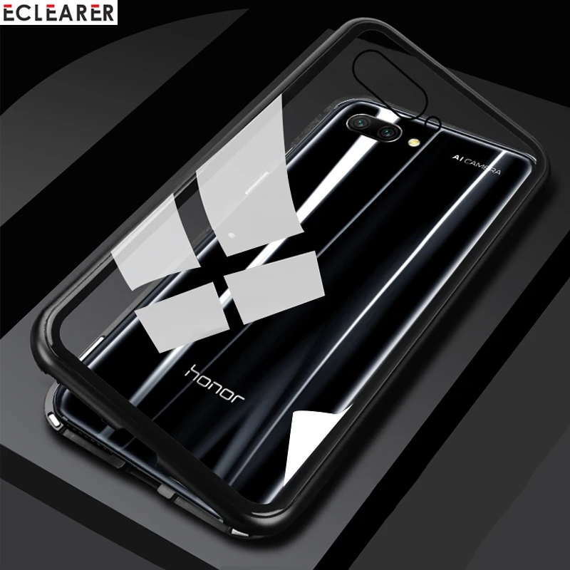Чехол из закаленного стекла для huawei Honor 10, Алюминиевый металлический бампер, Магнитный чехол для huawei Honor 10, стеклянная Магнитная задняя крышка, Honor10