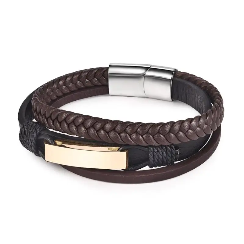 Jiayiqi New Vintage Genuine Leather Bracelet Stainless Steel Magnetic Clasp Bangle for Men Jewelry Punk Braid Multilayer Rope | Украшения и