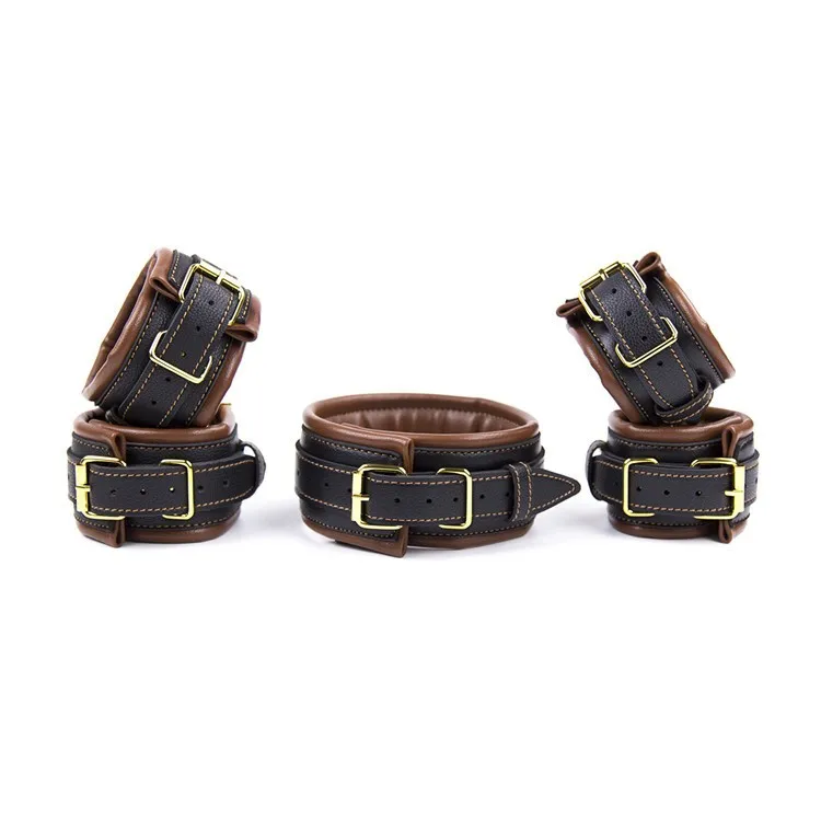 B/D SM Adult Sex Toys Game Soft Sponge Padded PU Leather Bondage Restraint Kit Hand Cuffs Ankle Neck Collar Set | Красота и здоровье