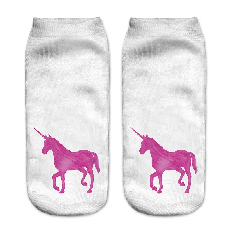 

2016 fashion 3D socks pink unicorn animal women cotton short harajuku socks