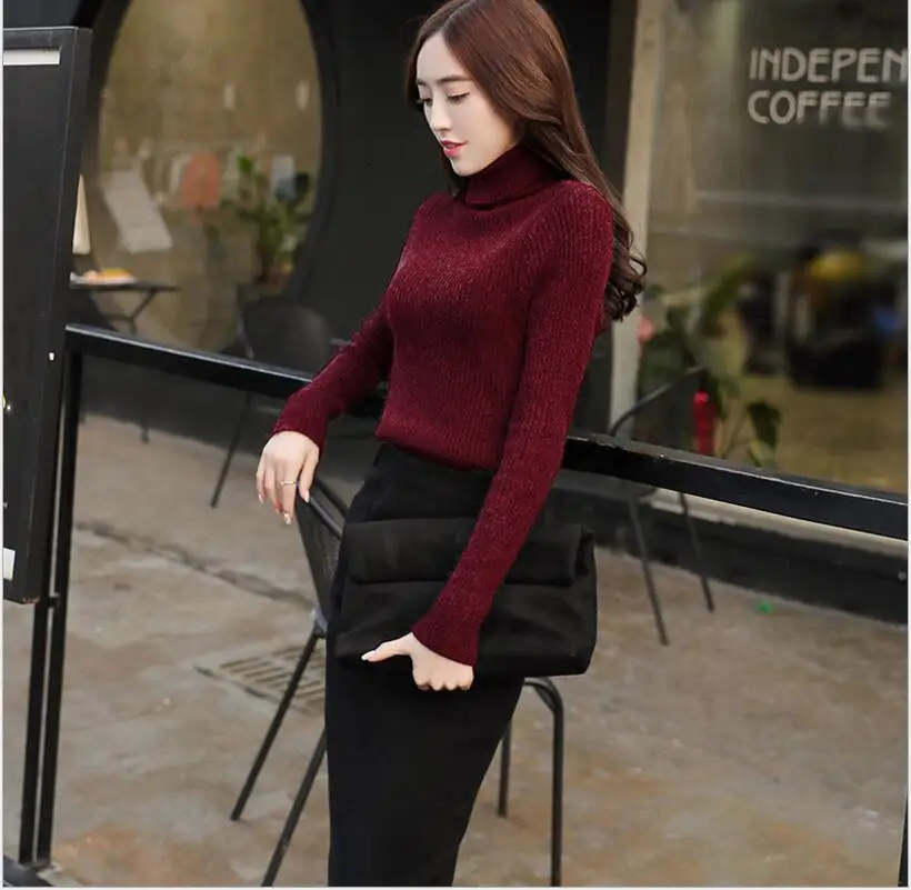 2017 женские зимние Новые Модные Элегантные водолазка эластичность Knitt свитер из