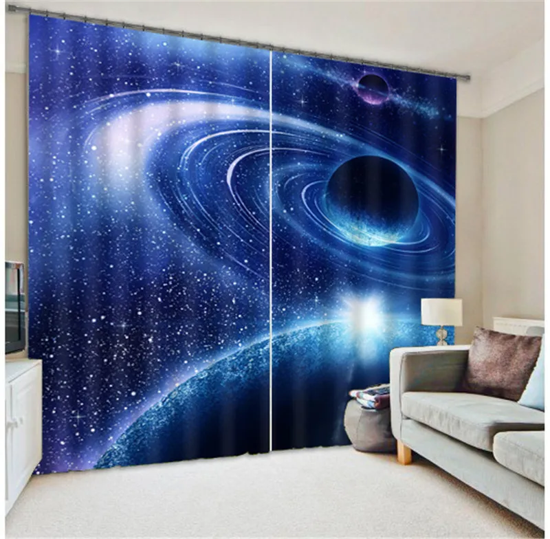 

Blue outer space 3D Blackout Window Curtains For Living room Bedding room Hotel/Office Curtain Drapes Cortinas para sala