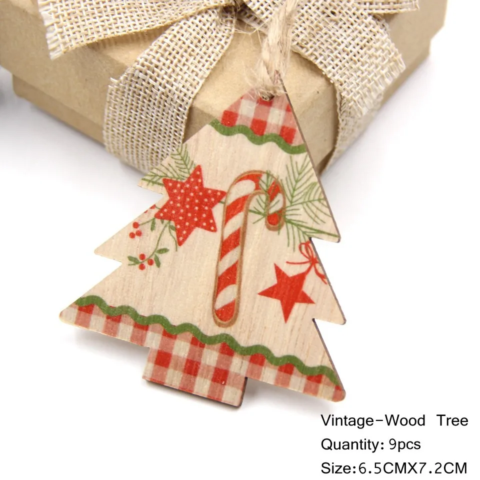 9PCS-V-A-Tree Хит! 9 шт./лот, рождественские деревянные подвески, украшения, поделки из дерева, украшения для рождественской елки, украшения для рождественской вечеринки, подарки - Цвет: 9PCS-V-A-Tree