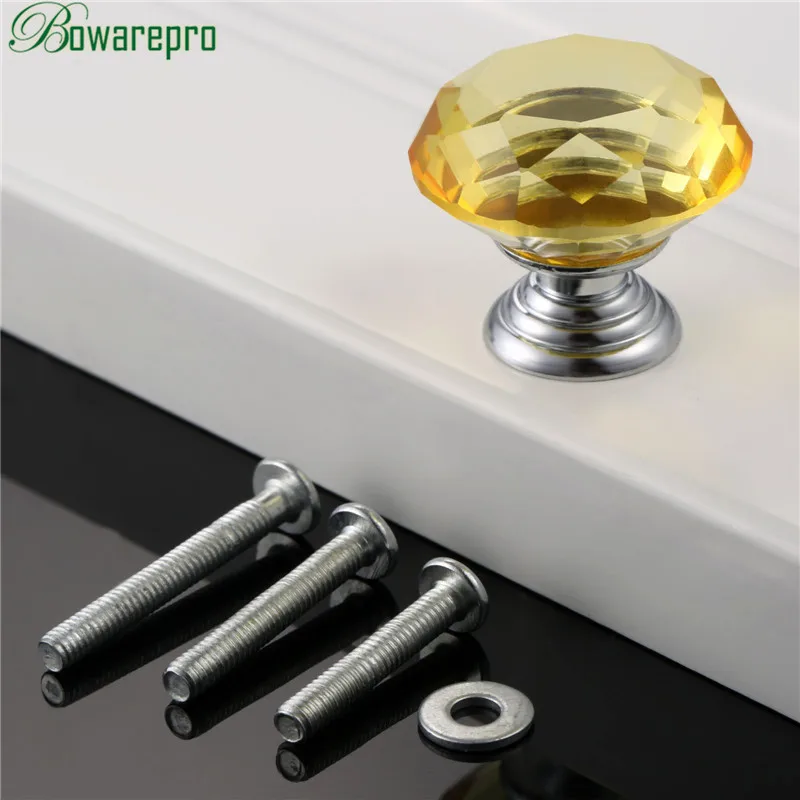 

bowarepro Diamond Crystal Glass knob hardware Pull dresser handle kitchen Handle Furniture Accessories 1+3Pcs Screws 22/25/30mm