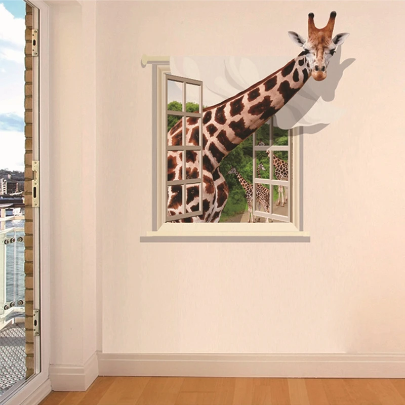 ПВХ 60*90 см 3d самоклеющиеся обои DIY Забавные Жираф настенные наклейки Виниловые