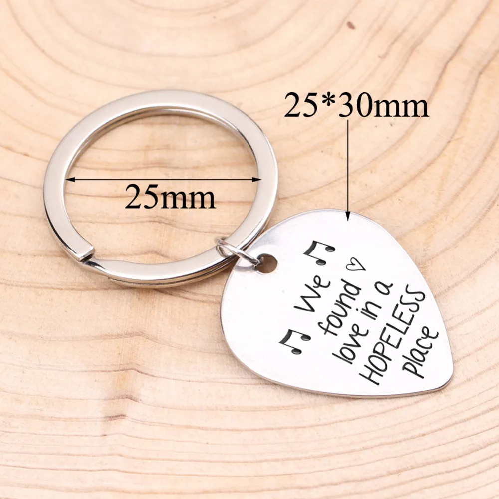Guitar Pick Key Chain Music Lover Gift Hand Stamped We Found Love In a Hopeless Place Musician Men Women Keyring Jewelry | Украшения и