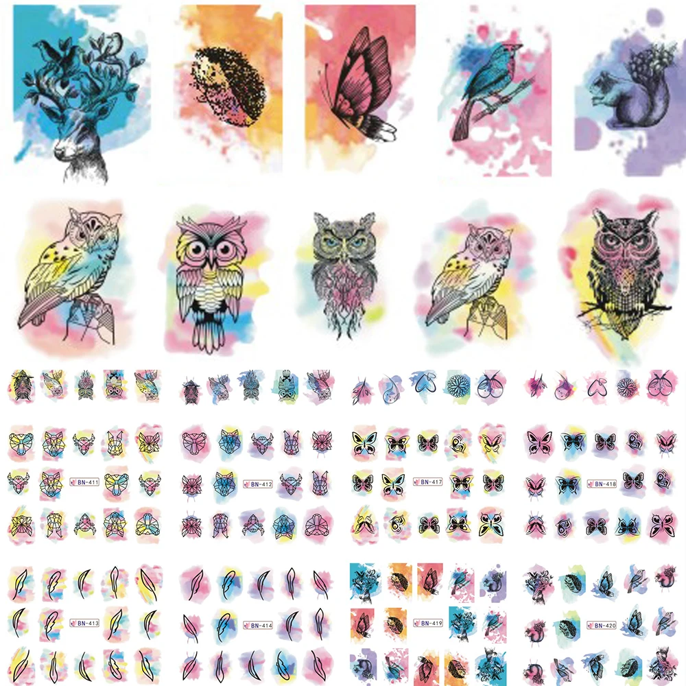 12 видов конструкций ногтей акварельные наклейки Красота татуировки временно