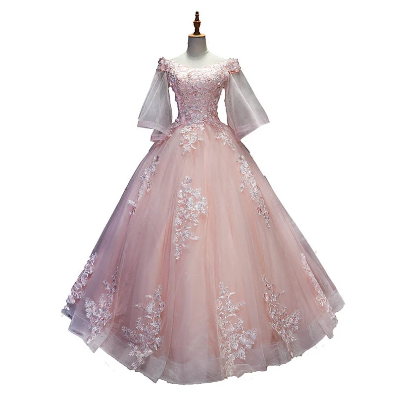 Розовое/светло оранжевое/светло синее платье в стиле рококо ренессанс бальное