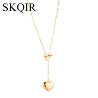 skqir gold double heart pendant necklace love forever choker jewellery for women girl classic stainless steel jewelry gift 2019
