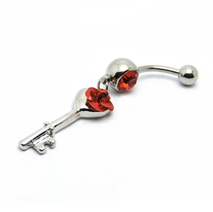 Фирменный Логотип Роза и ключ дизайн пупка кольца пирсинг для тела Перцовый