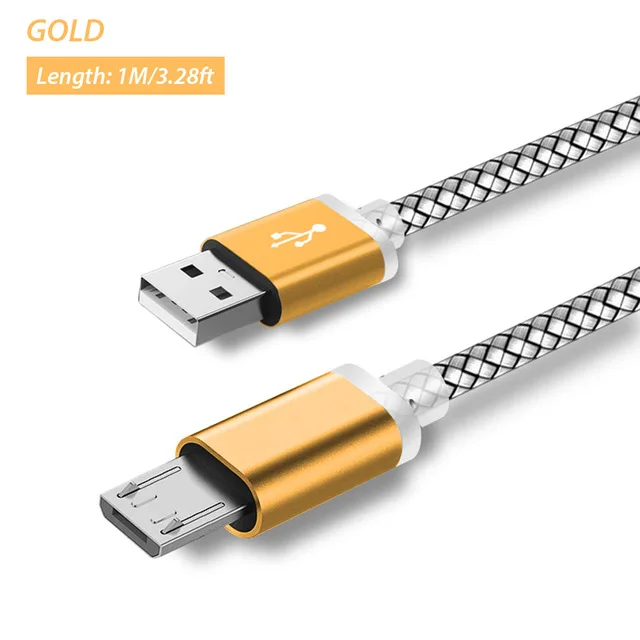 Gold Cable Only Micro USB кабель 9 мм Длинный Usb Для Doogee S60 N10/S40/Y8c/X20/X30/X10/X5/Max/S55 Oukitel Blackview 8 мм нейлоновая оплетка провода зарядного устройства - Цвет: Gold Cable Only