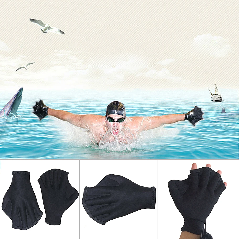 Новый 1 пара Черный Спорт Плавание ming перчатки с перепонками ручной сетчатый для