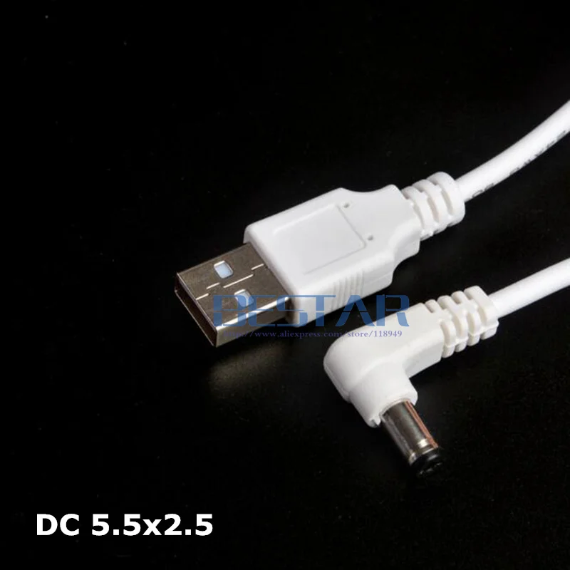 Белый угловой силовой кабель постоянного тока разъем USB к разъему 5 5*2 мм x 2 5x2