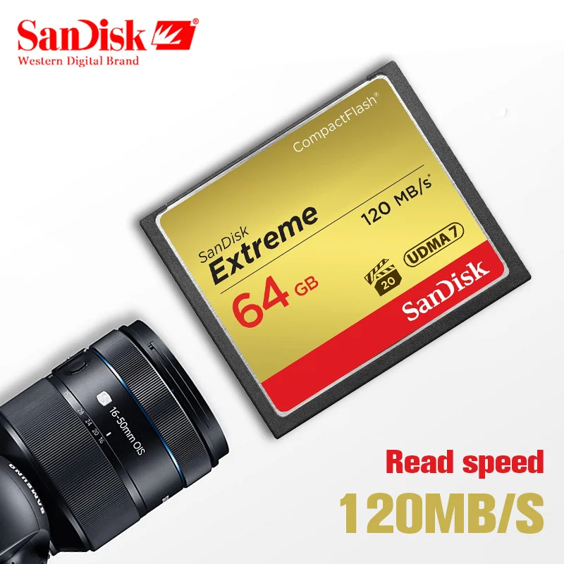 Sandisk Экстрим CF карт объемом памяти 32 Гб или 64 ГБ 128 CompactFlash карты 120 МБ/с. 800X