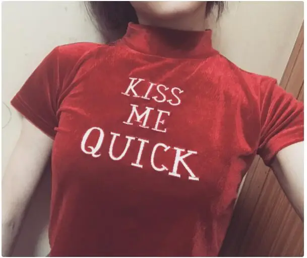 Красный бархатный топ для женщин укороченный с высоким воротником женская