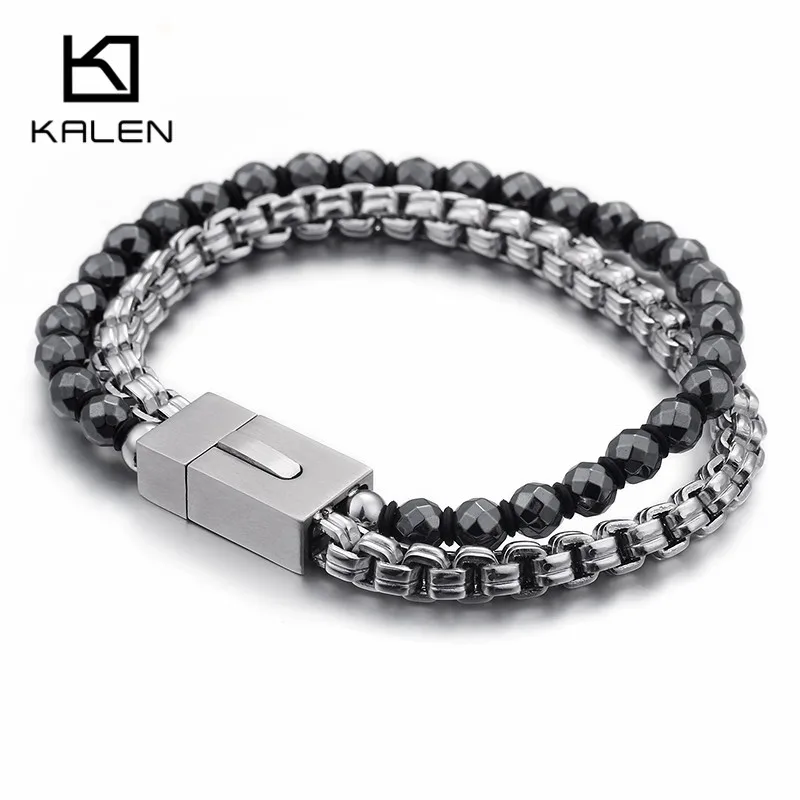 Мужские браслеты цепочки KALEN модные из нержавеющей стали нить с каменными