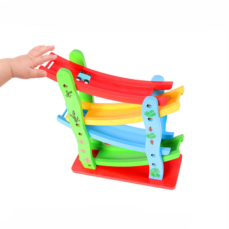

DIY Cartoon Wooden Vehicle Toy Gliding Ladder Track Car Assemble Model Set Early Educational Toys Gifts For Children Kids Baby