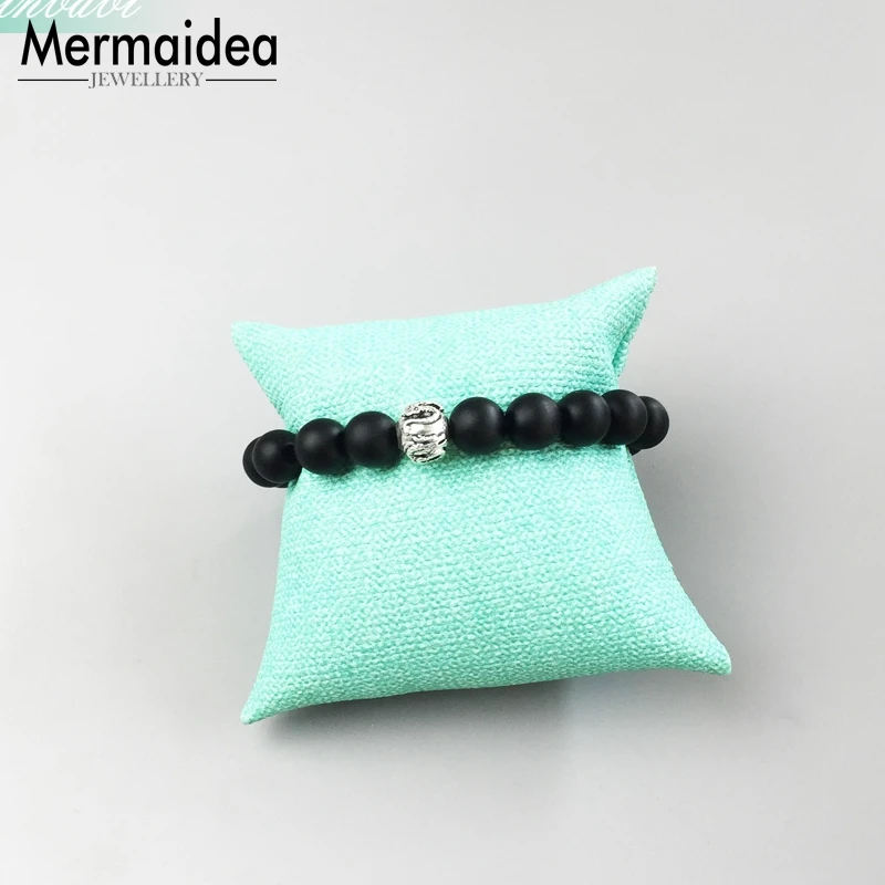 Black Dragon Beads Obsidian Heart Matted Bracelet Rebel silver plated Jewelry Gift For Men | Украшения и аксессуары