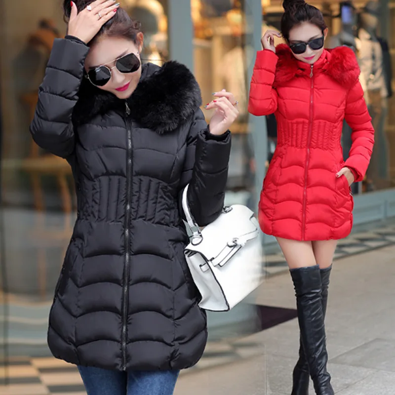 Winter jacket women's new style cotton clothing fashion Slim long thick thick large collar hooded cotton coat