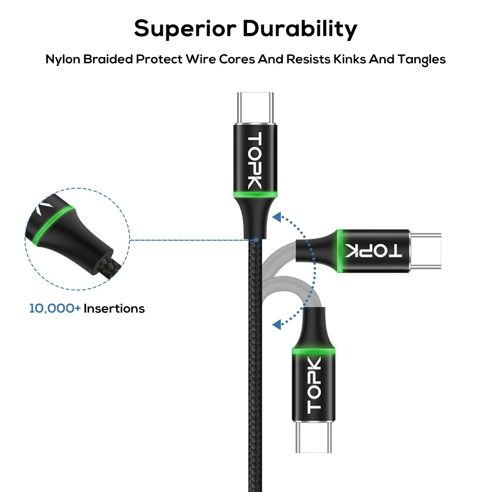 TOPK F Mini3 светодиодный магнитный кабель usb type C и Micro USB для samsung huawei Xiaomi LG OnePlus